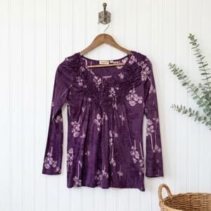 Emerald Shirt Floral Long Sleeve Pullover Purple Size Small